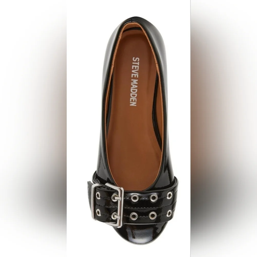 Steve Madden Girls Black Patent Buckle Flats Size 1 Youth – New